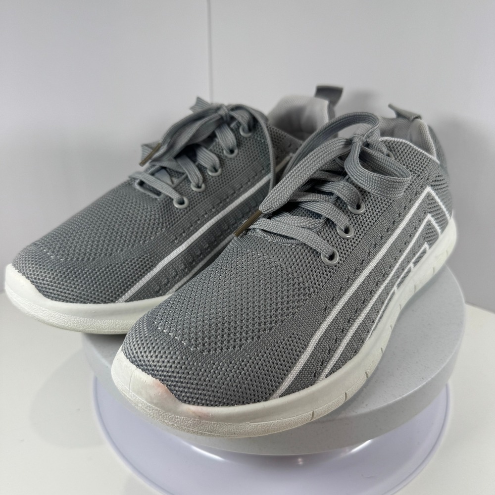Womens Grey Knit Athletic Shoes Lace Up Comfort Sneakers Size 9M - Picture 2 of 9